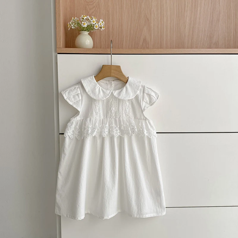 2026 Summer New Baby Girls 2-6Yrs One Piece Dress Sleeveless Girls White Dress Princess Stylish Children Clothing
