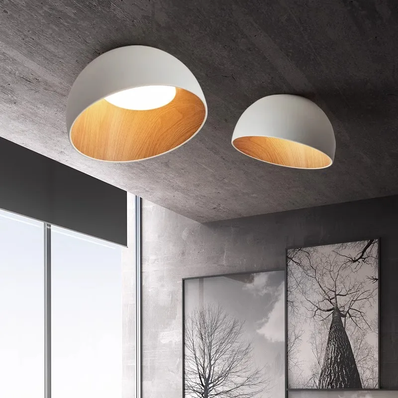 Creative Nordic Led Ceiling Lights for Dining Room Study Bedroom Ceiling Lamp Black White Wood Grain Home Decor Lighting Fixture