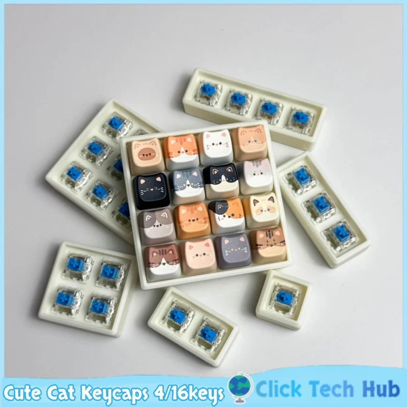 

Милые кейкапы с котиками, 4/16 клавиш, профиль Mao, PBT, с изображением кошачьей головы, аниме-кейкапы, персонализированные кейкапы для механической клавиатуры, креативные подарки
