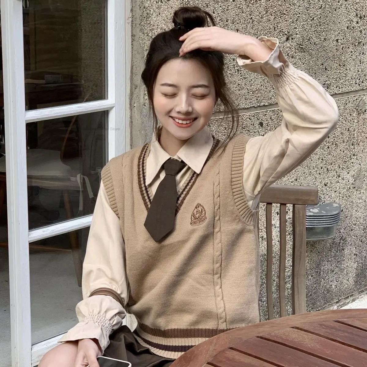 Autumn Korea Style Fashion Suit women's Shirt Vest Top Skirt Temperament Vest College Style School Uniform Fashion Jk Uniform