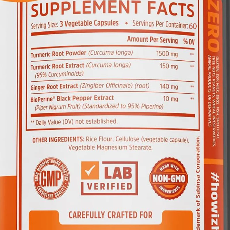 Turmeric Supplement, Ginger Root and Black Pepper Extract for Digestion and Joint Health -90 Vegetarian Capsules
