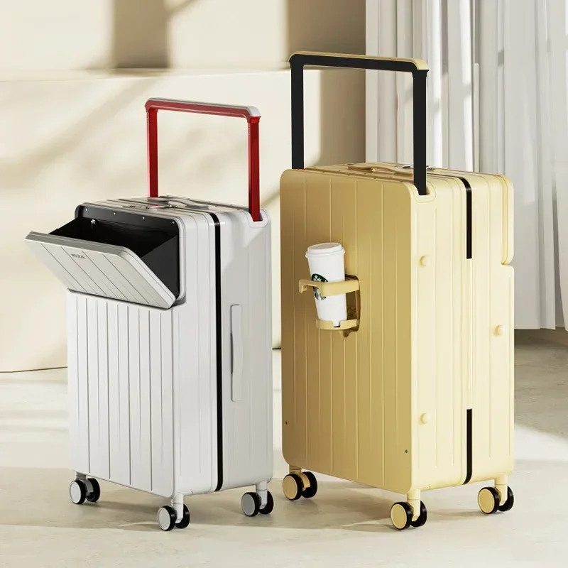 Front opening 20 inch luggage compartment, multifunctional suitcase, wide suitcase, boarding password box with USB interface