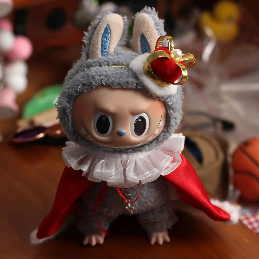 For 17cm Labubu V1 V2 V3 Doll Clothes Cute King's Cloak&Crown Set Dolls Accessories Cute Outfit Little Decoration