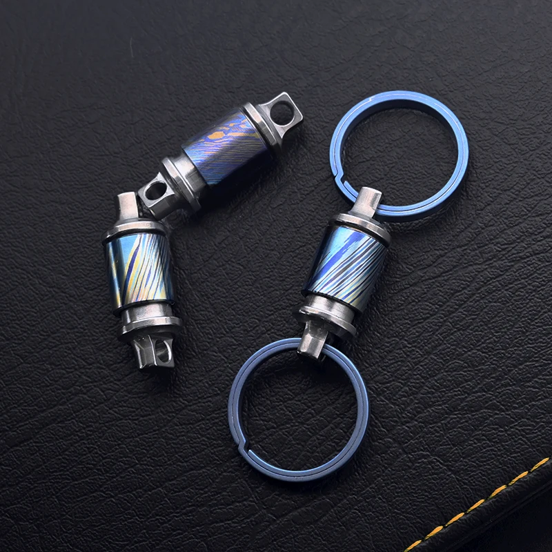 EDC Titanium Damascus Keychain,Quick Release Key Ring With 360° Rotary Carabiner,Ultra Light Key Organizer,Unique Men's Gift