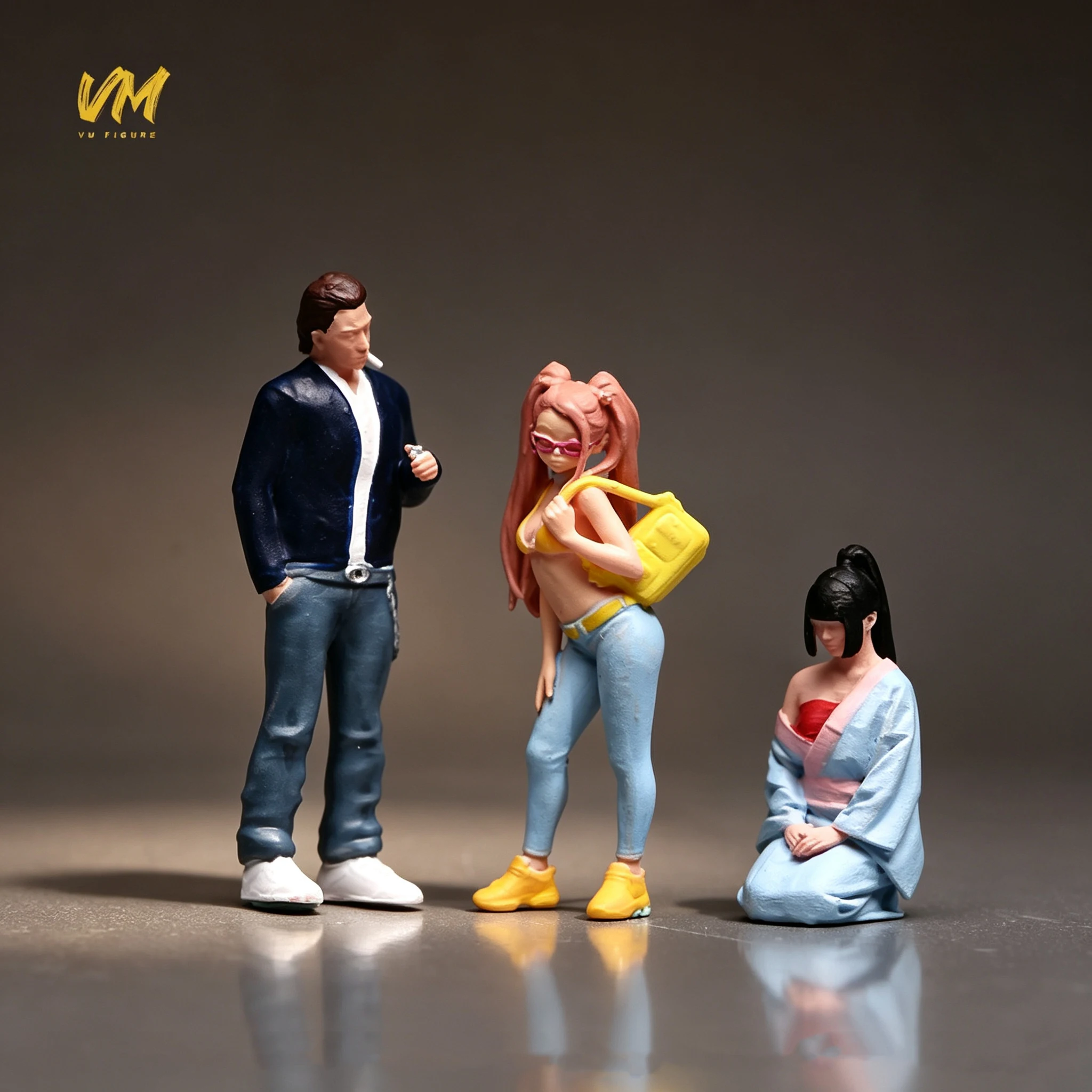Painted Miniature 1/87 1/64 1/43 1/24 1/18 Smoking Man Beauty Kimono Female Figure Scene Mini Doll Props Display