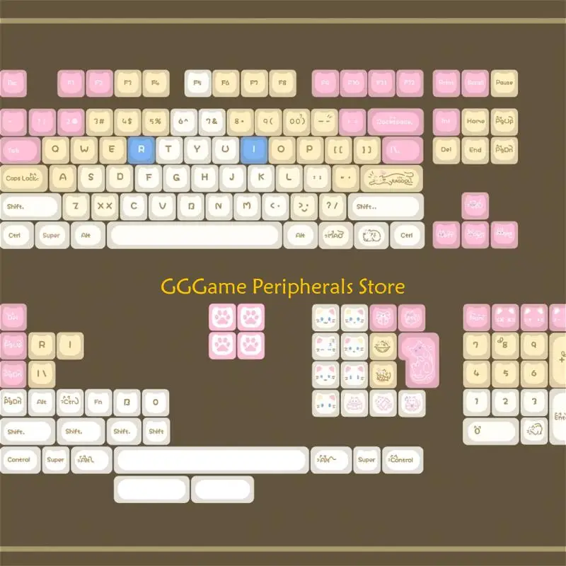 U55B 148 PBT Keycaps Set In PlayKitten Theme Perfect For Customizing Swiches