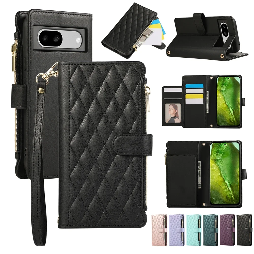 

Lanyard Wallet Case for Google Pixel 6 7 8 9 9Pro XL 8Pro 7Pro 6Pro 7A 8A 6A Leather Case Phone Cover Kickstand Strap Cards Bag