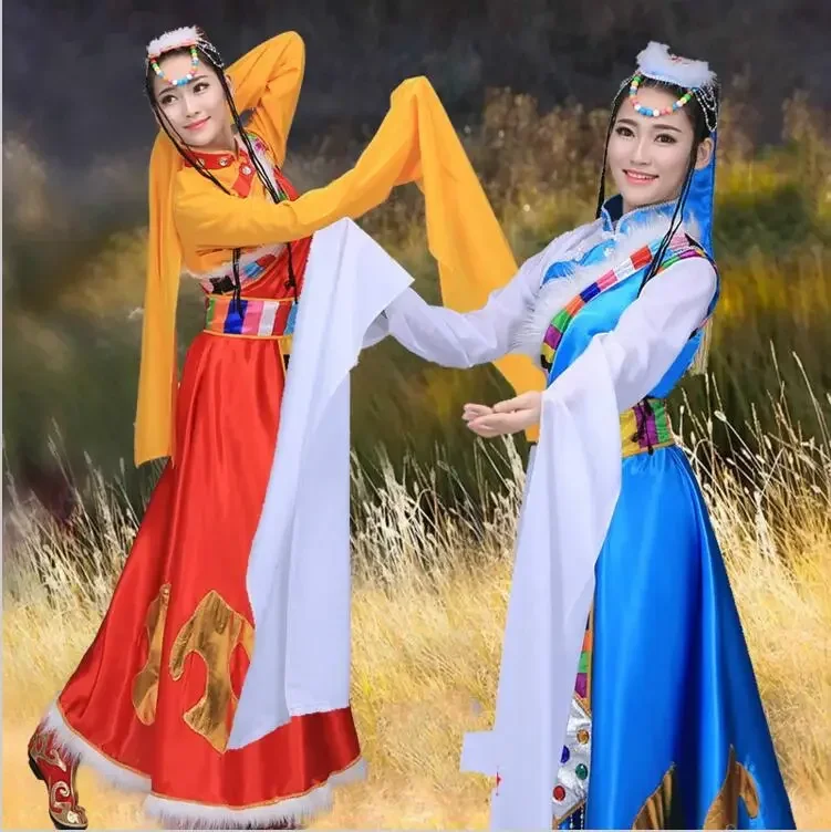 Neue lange Ärmel der Tibet-Nationalität Tanzkleidung Wasserärmel Minderheitenkostüme Tibetischer Plateau Frauen Ethnische Tanzkostüme