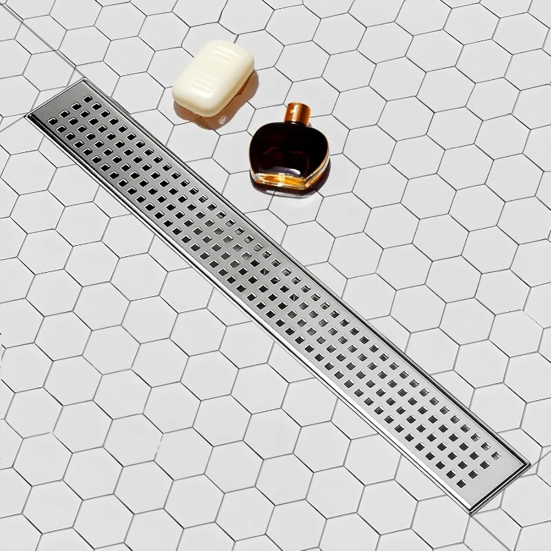 

Linear Shower Drain,Linear Drain 28 inch with Removable Square Hole Panel, AISI304 Brushed Shower Floor Linear Drain