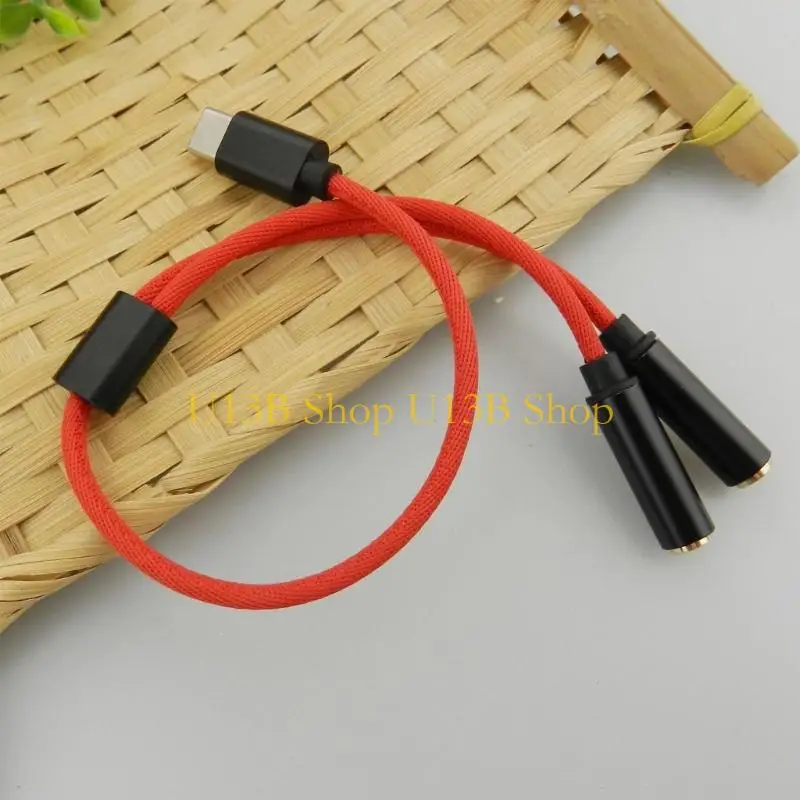 U13B USB Type C to 3.5mm Double Female Headphone Adapter USB C to Sound Dongle Cable Cord Transfer Converters for Mobi