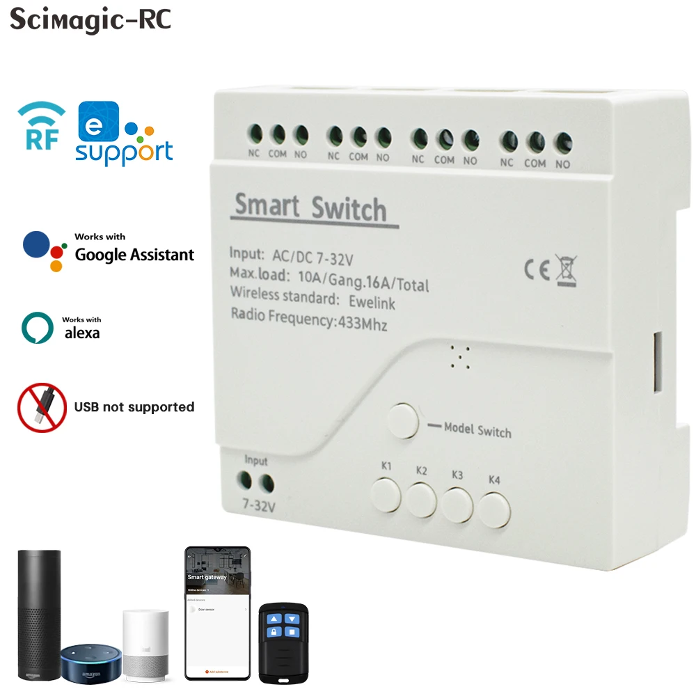 

2/4CH EWelink Wireless Switch,WiFi Module,EWelink APP,Remote Control,DIY Smart Home,4Gang Relay,work with Alexa Google Home