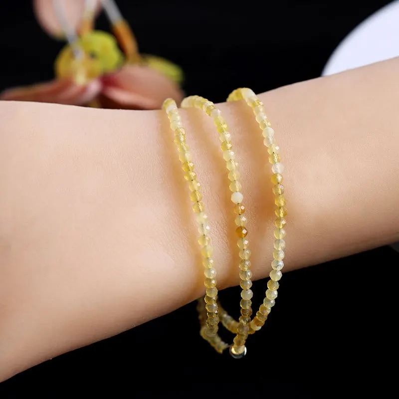 Natural Yellow Agate Small Rice Beads Magnetic Buckle Multi-loop Bracelet Facet Hand String All-match Fashion Girlfriend Gifts