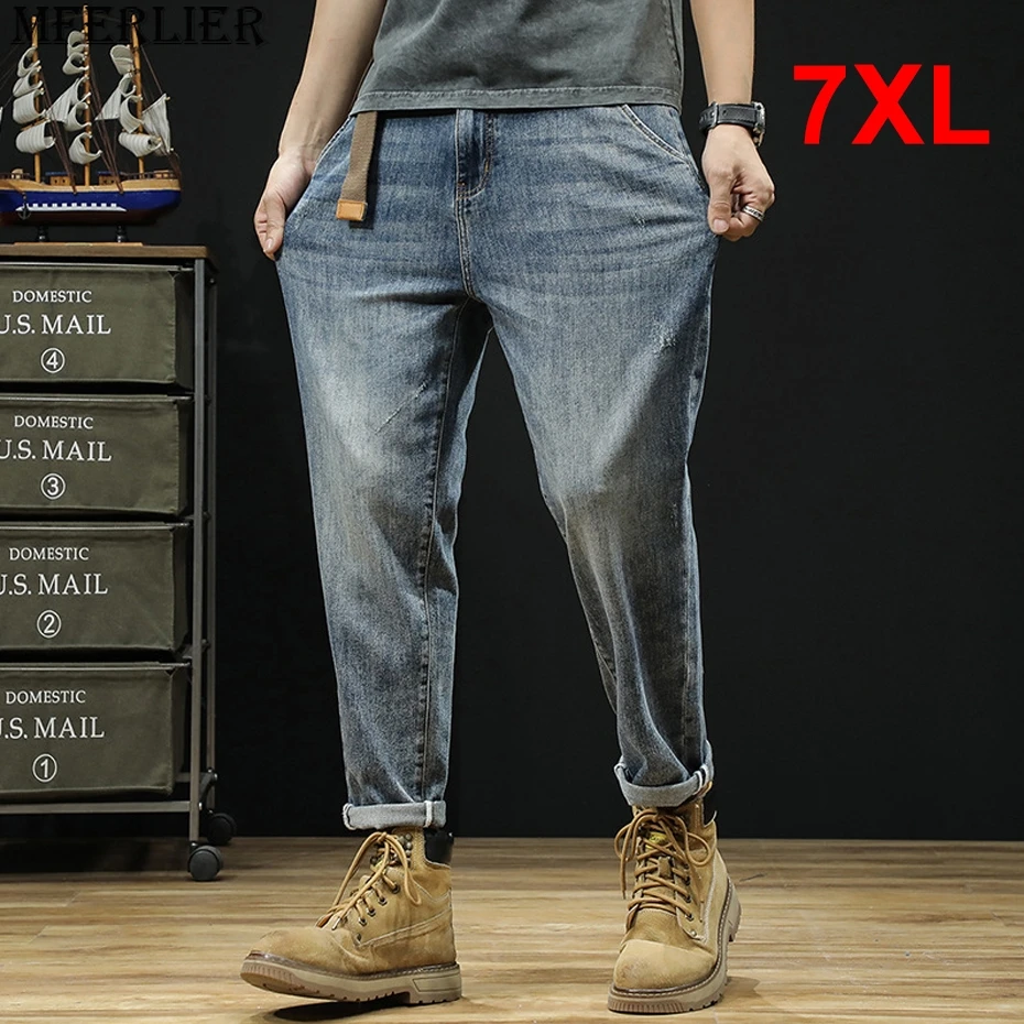 

Vintage Jeans Men Plus Size 7XL Denim Pants Fashion Casual Solid Color Jeans Big Size 7XL