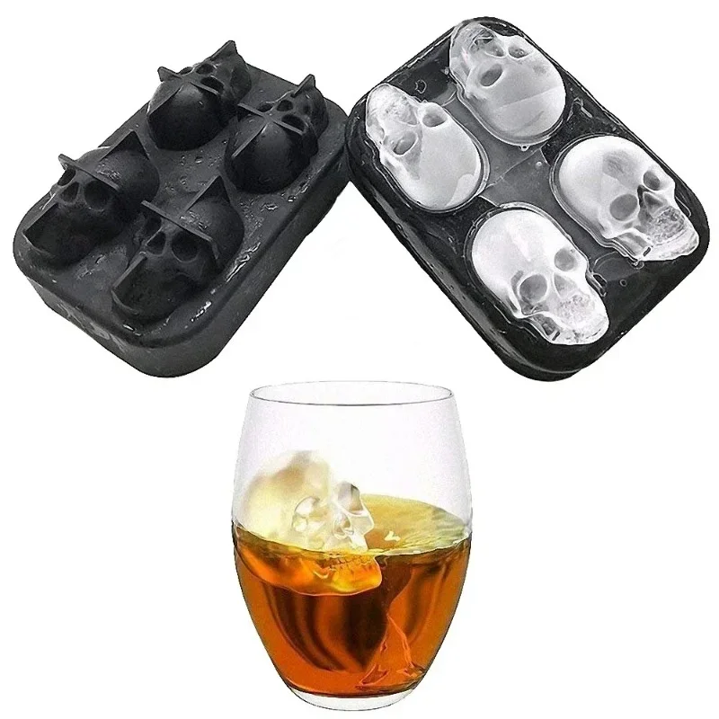 3D Skeleton Ice Tray Silicone Mold 4-cavity Halloween Party Cocktail Ice Cream Making Cool Horror Kitchen Tool Silicone Mold