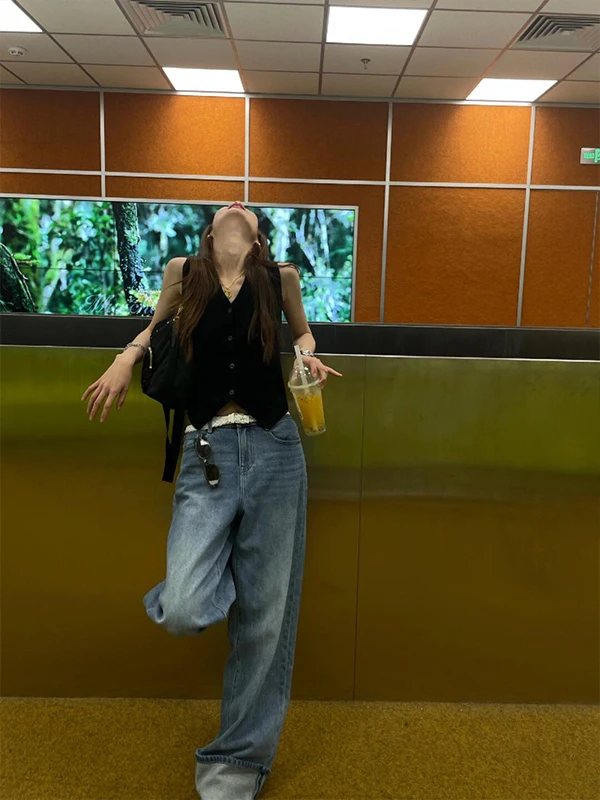 

Корейский вязаный жилет с V-образным вырезом для женщин, летняя верхняя одежда, топ из ледяного шелка, свободный крой, удобный, из полиэфирного волокна