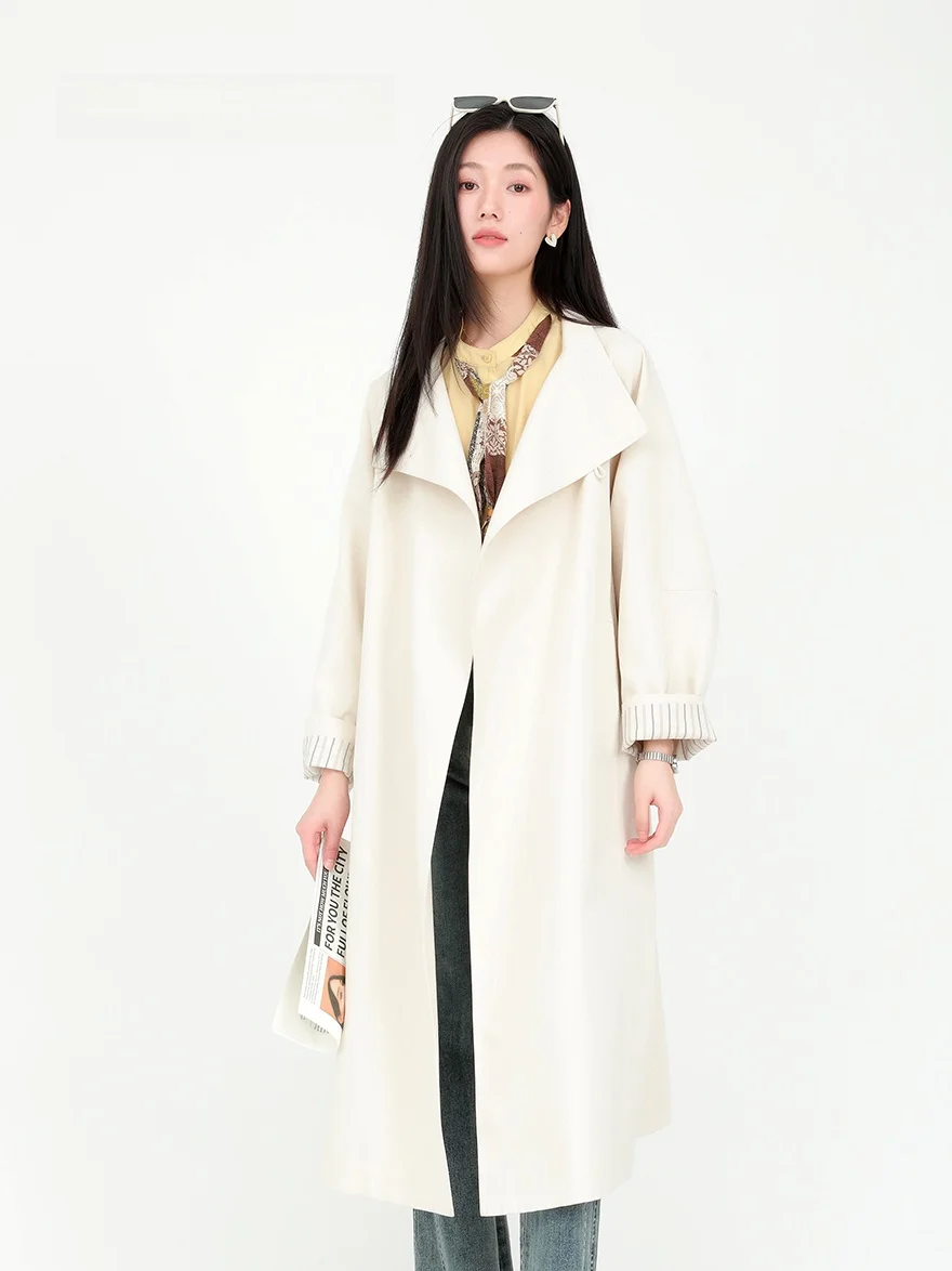

Dailanzhi Spring 2026 New Long Loose Coat Collar Light Maturi Simple Sle High-End Feeling Women's Windbreaker Jaet