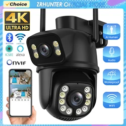 Outdoor Wireless Security IP Camera 4K 8MP HD Dual Lens External Wifi PTZ Camera Auto Tracking Street Surveillance Camera iCsee