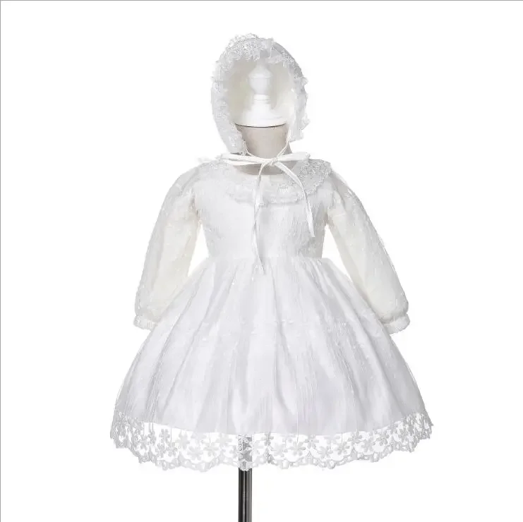 

Newest Birthday Baby Girl Infant Christmas Dress Party Long Sleeve White Formal Toddler New Born Baby Girl Clothes RBF194011