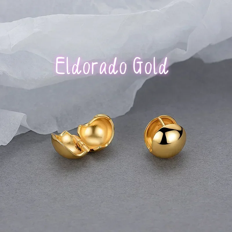 Eldorado Gold  9999 Real Gold 24K Cold Wind Korean ins Niche Premium Sense Round Ball Ear Buckle, Simple Retro Glossy Ball Ear B