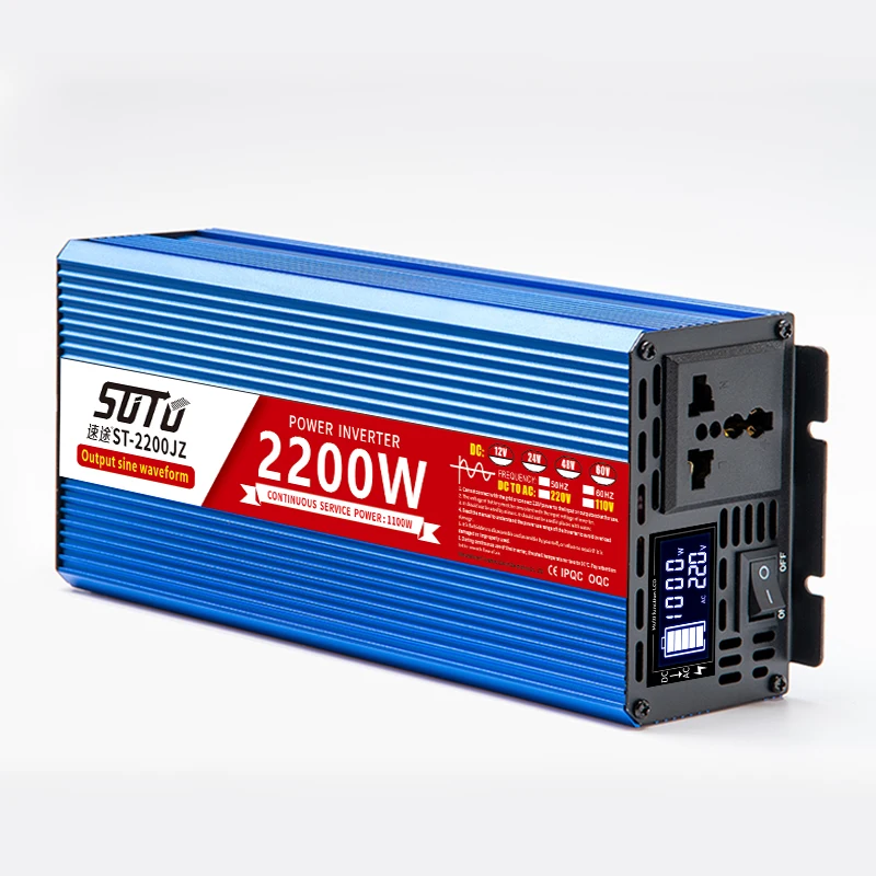 Universal Inverter DC 12V24V48V60V to 110V-240V LCD Screen Inverter 1600W/2200W/3000W Pure Sine Waveform Power Converter 50/60HZ