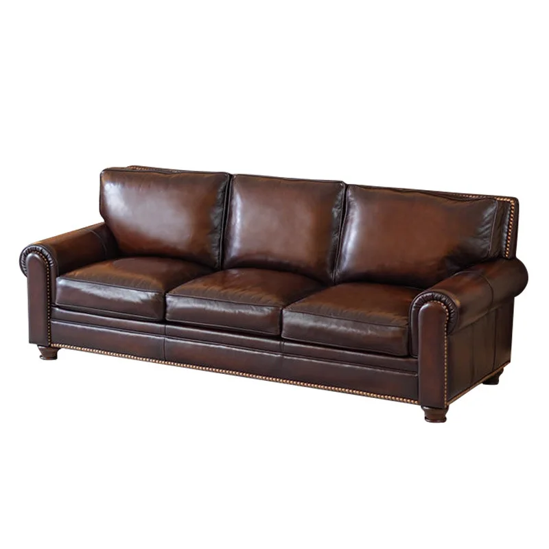 American leather sofa first layer leather combination retro big barton sofa three-person living room antique style