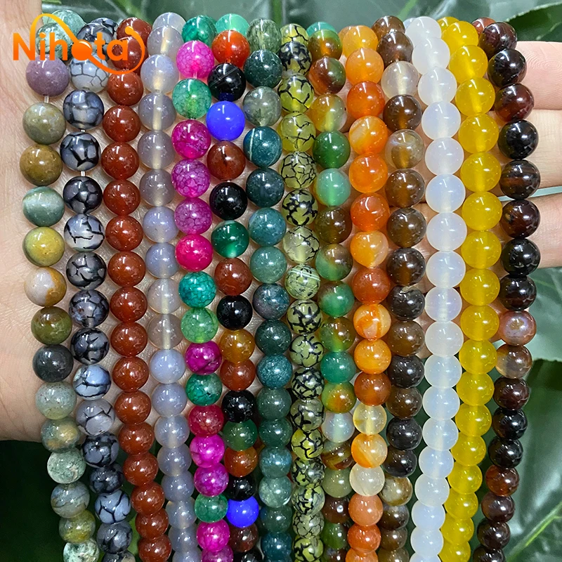 Natural Agates Beads Dragon Vein Carnelian Onxy Round Loose Beads for Jewelry Making DIY Bracelet Necklace 15'' 4/6/8/10/12mm