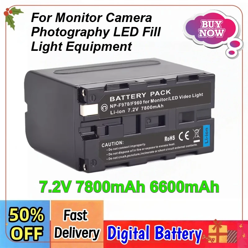 NP-F970 Battery 7.2V 7800mAh 6600mAh NPF-960 Rechargeable Battery For Monitor Camera Photography LED Fill Light Equipment