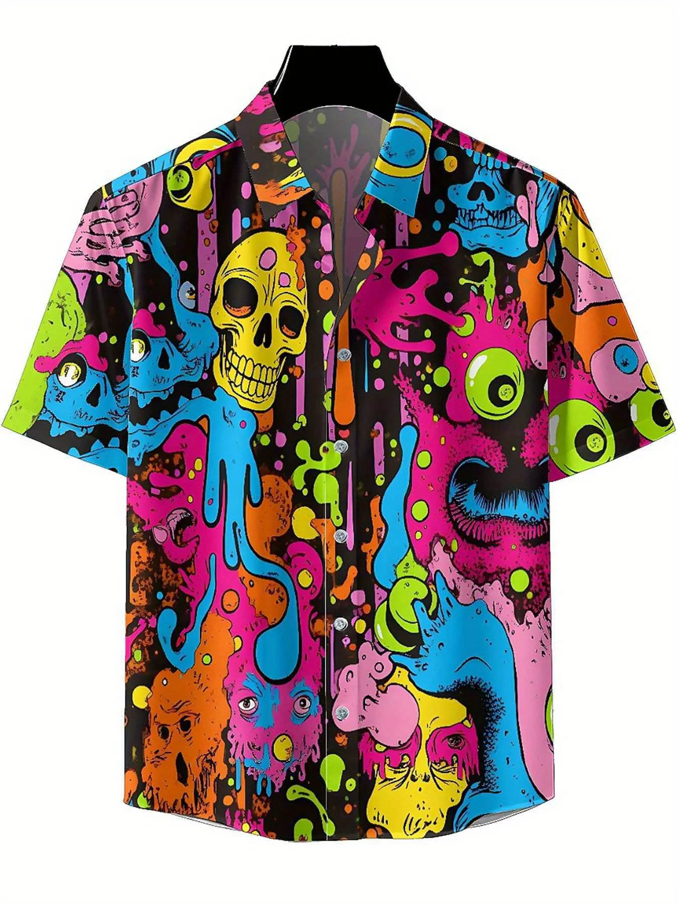 Men's Plus Size Hawaiian Shirts Horror Skulls pattern, Summer Casual Tops, Suitable for Outdoor and Party, Streetwear