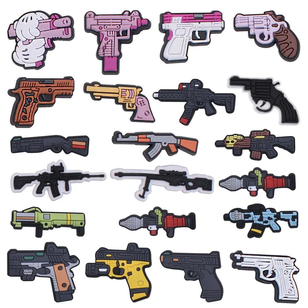 Small Cartoon PVC Guns for Crocs Charms MK Submachine Gun Shoe Charms for DYI Clogs Sneakers Pin for Croc Shoe Decorations Buckl