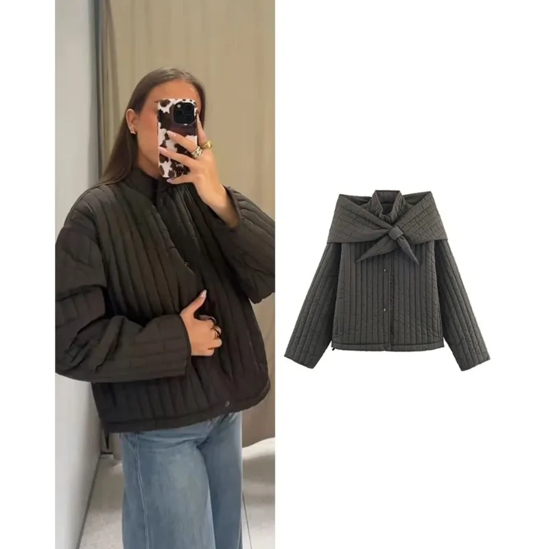 

HipSeam Women Cotton jacket Autumn Winter Simple Long Sleeve Detachable Scarf Loose Women Warm Coats Female Tops