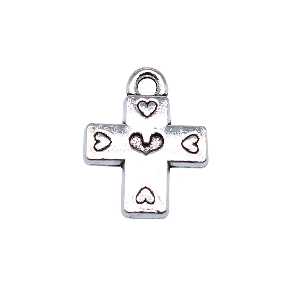 20pcs/lot 17x14mm Heart Cross Charms For Jewelry Making Antique Silver Color 0.67x0.55inch