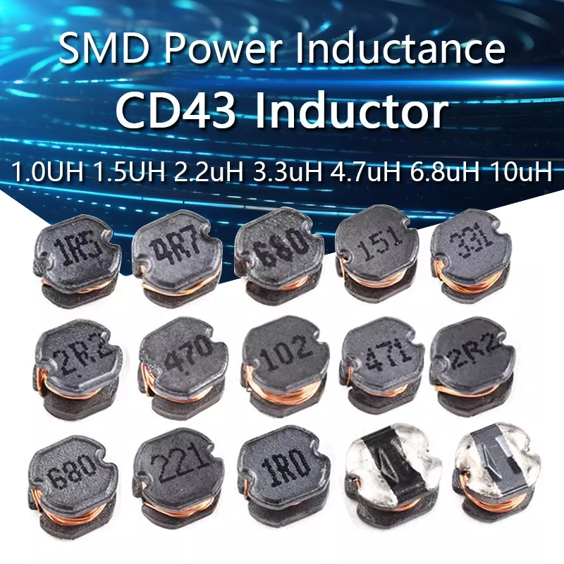 10PCS CD43 SMD Power Inductor 2.2UH 3.3UH 4.7UH 6.8UH 10UH 22UH 33UH 47UH 68UH 100UH 220UH Inductors CD43 Wire Wound Inductor