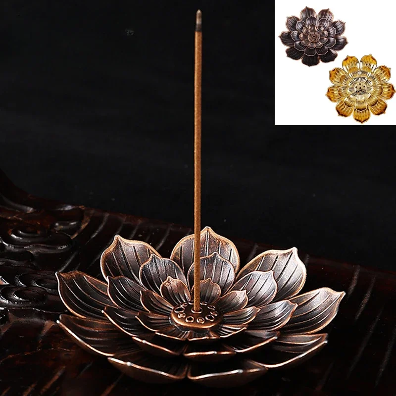 Incense Burner Stick Holder Alloy Lotus Line Incense Burner Sandalwood Coil Base Temples Yoga Meditation Studios Home Decoration