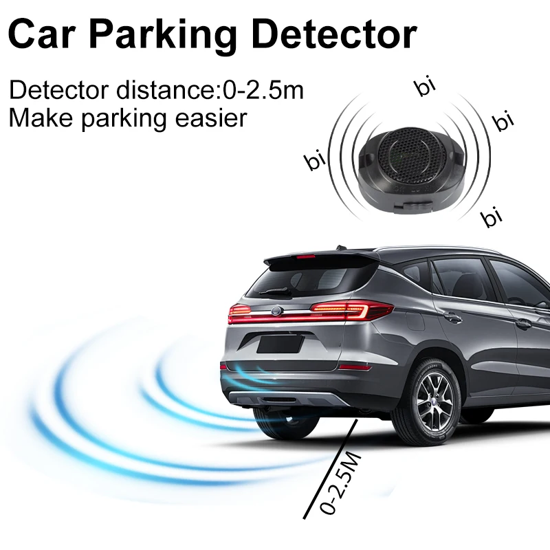 12V 16.5mm Flat Probe Parking Sensor Kit 4 Sensors Buzzer Detector Reversing Radar Universal Auto Auxiliary Safety Accessories