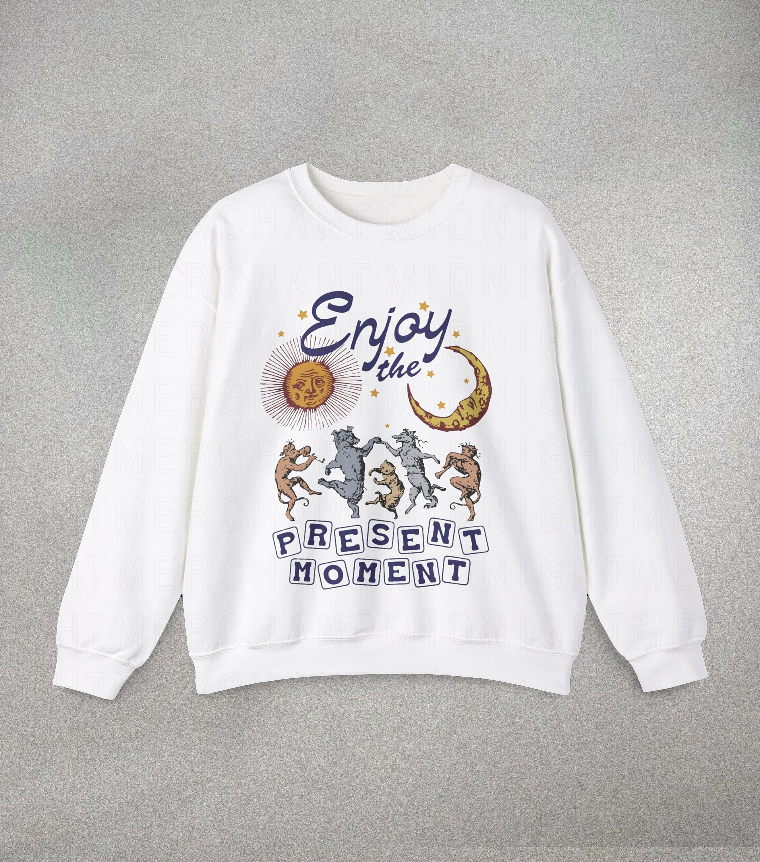 

Autumn Winter Trendy Life - Philosophy - Themed Enjoy The Present Moment Motif Cotton Crew Neck Sweatshirt