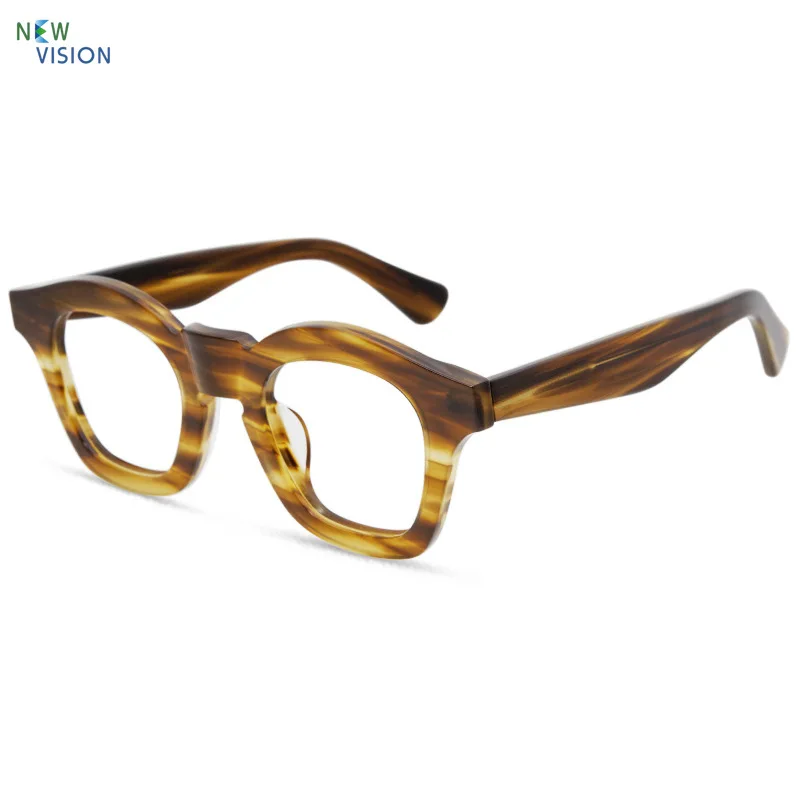 

New Wide Edge Thick Acetate Retro Striped Glasses Frame Men Women Fashion Optical Myopia Anti Blue Light Color Changing Eyeglass