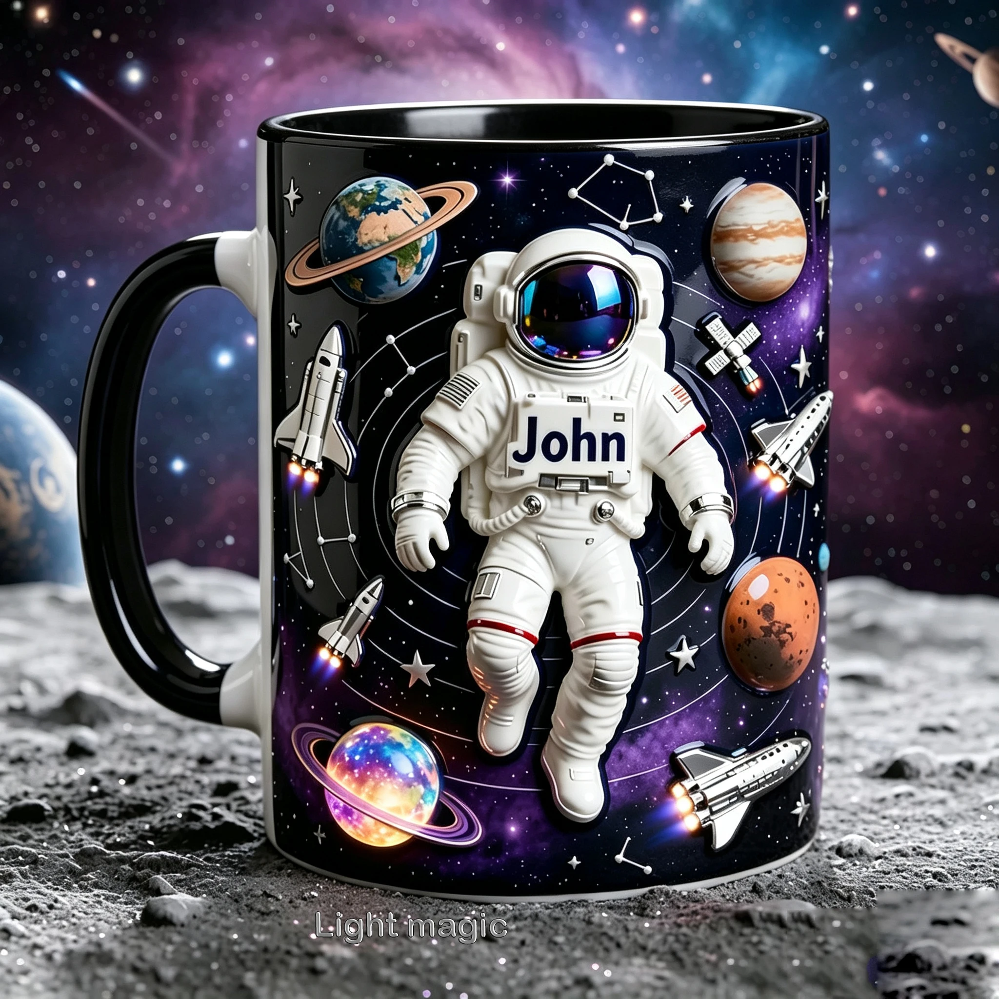 Custom Name Aerospace Ceramic Coffee Mug 11oz Space Rocket Astronaut Themed Personalized Tea Cup Gift for Space Enthusiast