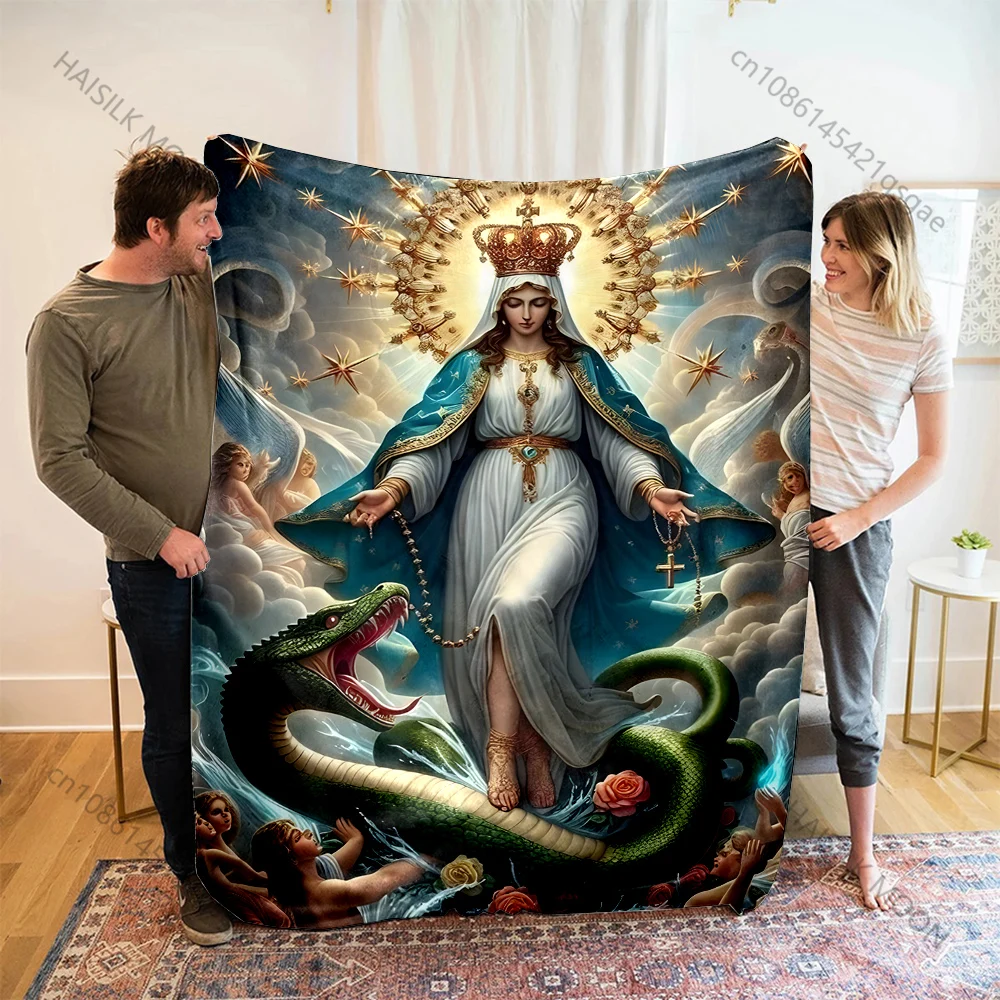 1PC Icon with snake and angels Print Blanket Warm Soft Fluffy Kids and Adult Sofa Bed Throw Blanket Outdoor Travel Camping RV