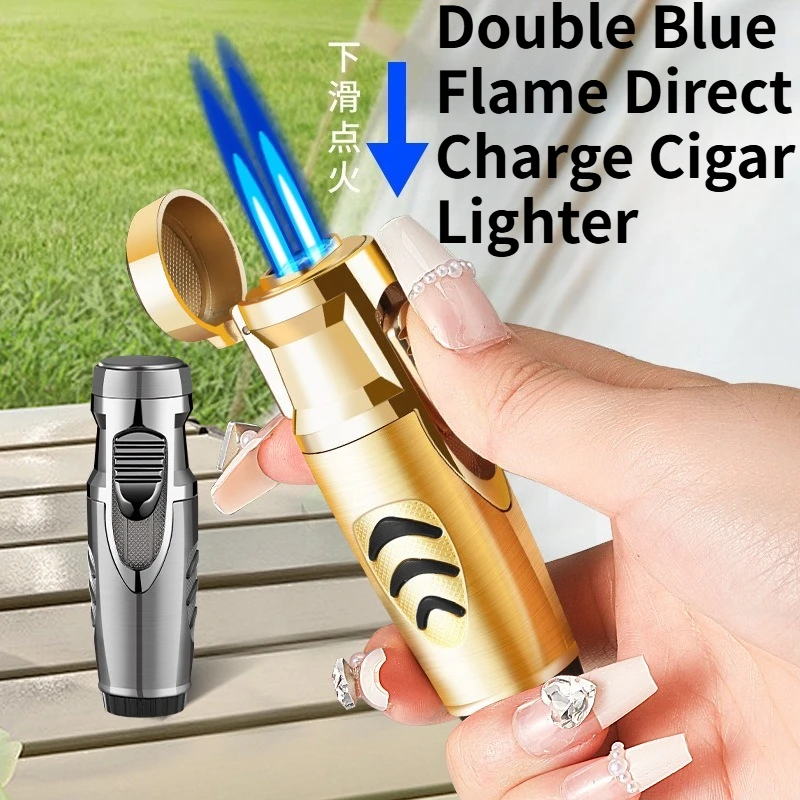 

Double Straight Cigar Lighter High Appearance Metal Inflatable Lighter Household Outdoor Portable Windproof Lighter