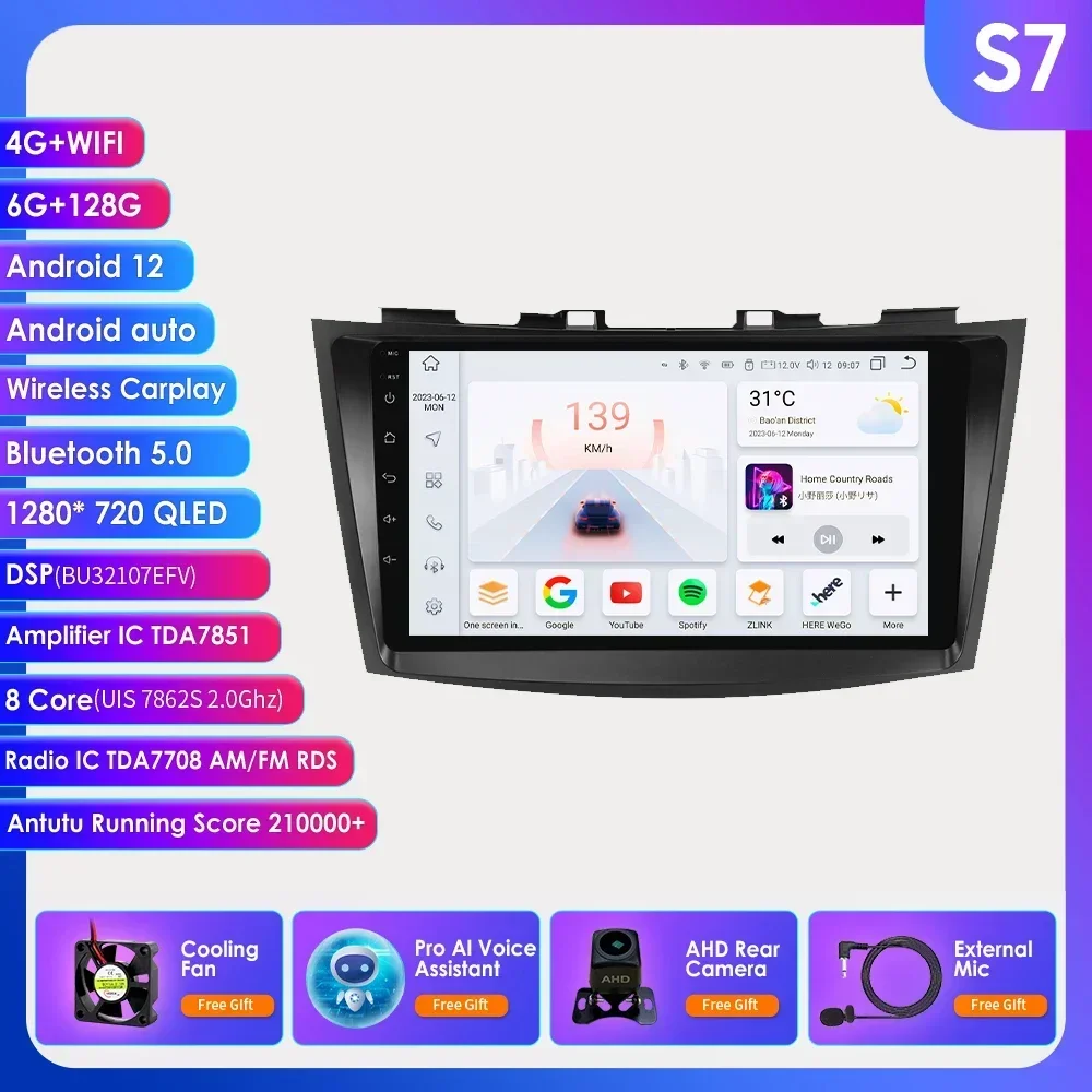 Android 12 Autoradio Auto Stereo Multimedia Speler Voor Suzuki Swift 4 2011-2015 Auto 2 Din Gps Navi Video Carplay 9 Inch 8G 128G