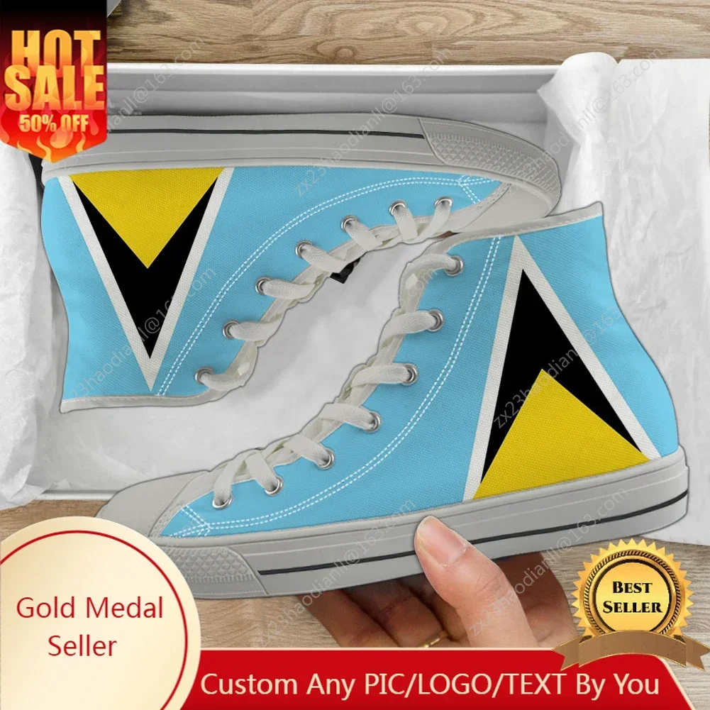 Saint lucia bandeira design alta superior tênis de alta qualidade das mulheres dos homens adolescente tênis lona casual casal sapatos sapato personalizado