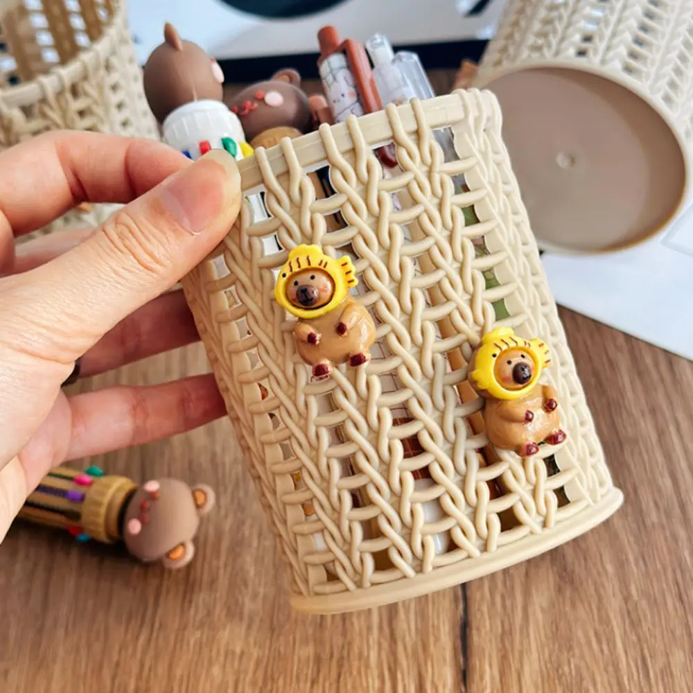 Versatile Multifunctional Desktop Storage Box Cylindrical Kawaii Pen Holder Plastic Cartoon Pencil Box Cosmetics