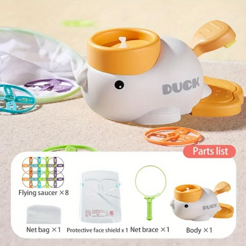 Crianças voando disco lançador brinquedos, lançador de ar disco foguete jogos pato elefante captura jogo para crianças brinquedos ao ar livre esportes