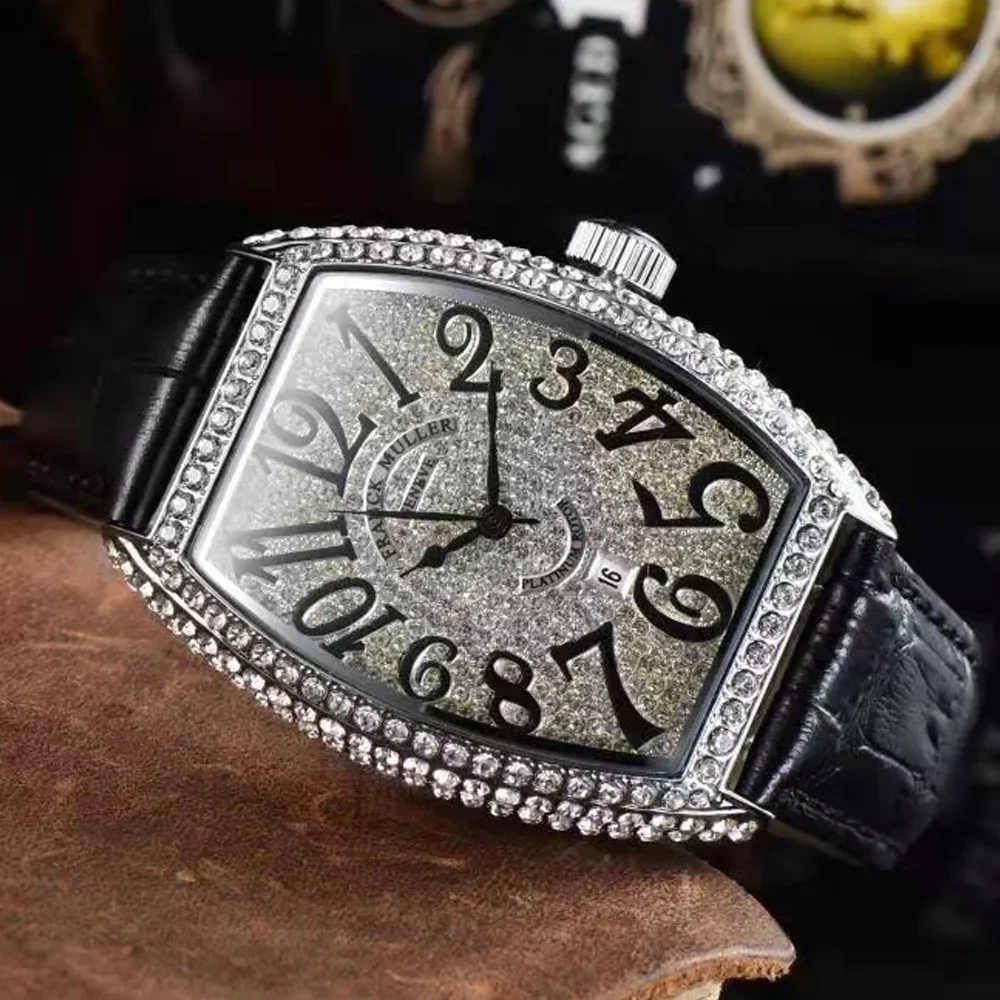 Sale Top Quality FRANCK MULLER Brand Geneva Watches For Mens High Quality Full Diamond WristWatch Business AAA+ Male Clocks