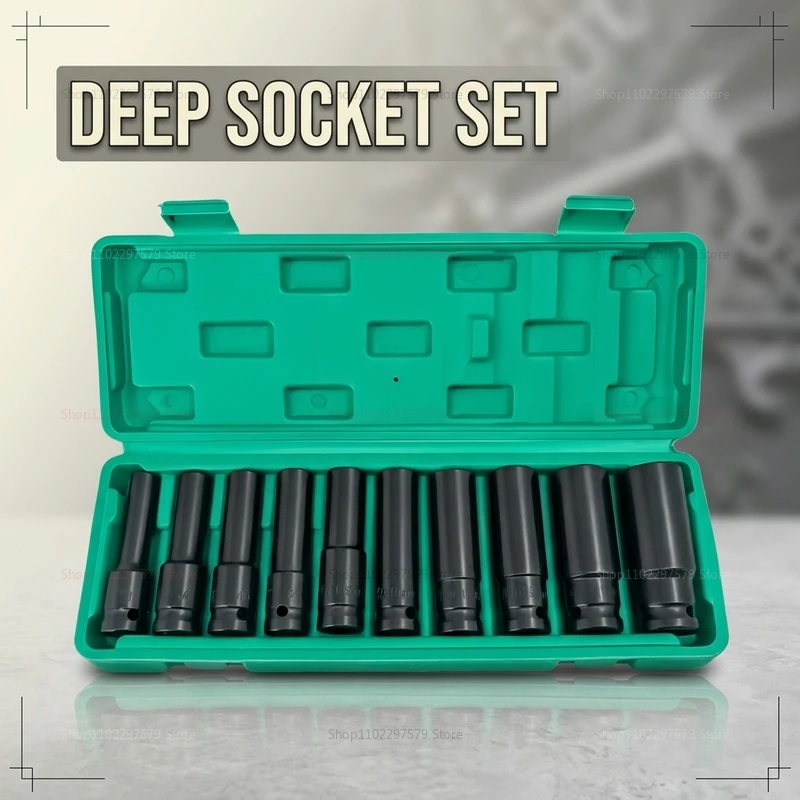 10pcs Socket Wrench Set 8-24mm Adjustable Pneumatic Hand Tools Automotive Mechanical Repair Kit for Garage Workshop Auto Repair