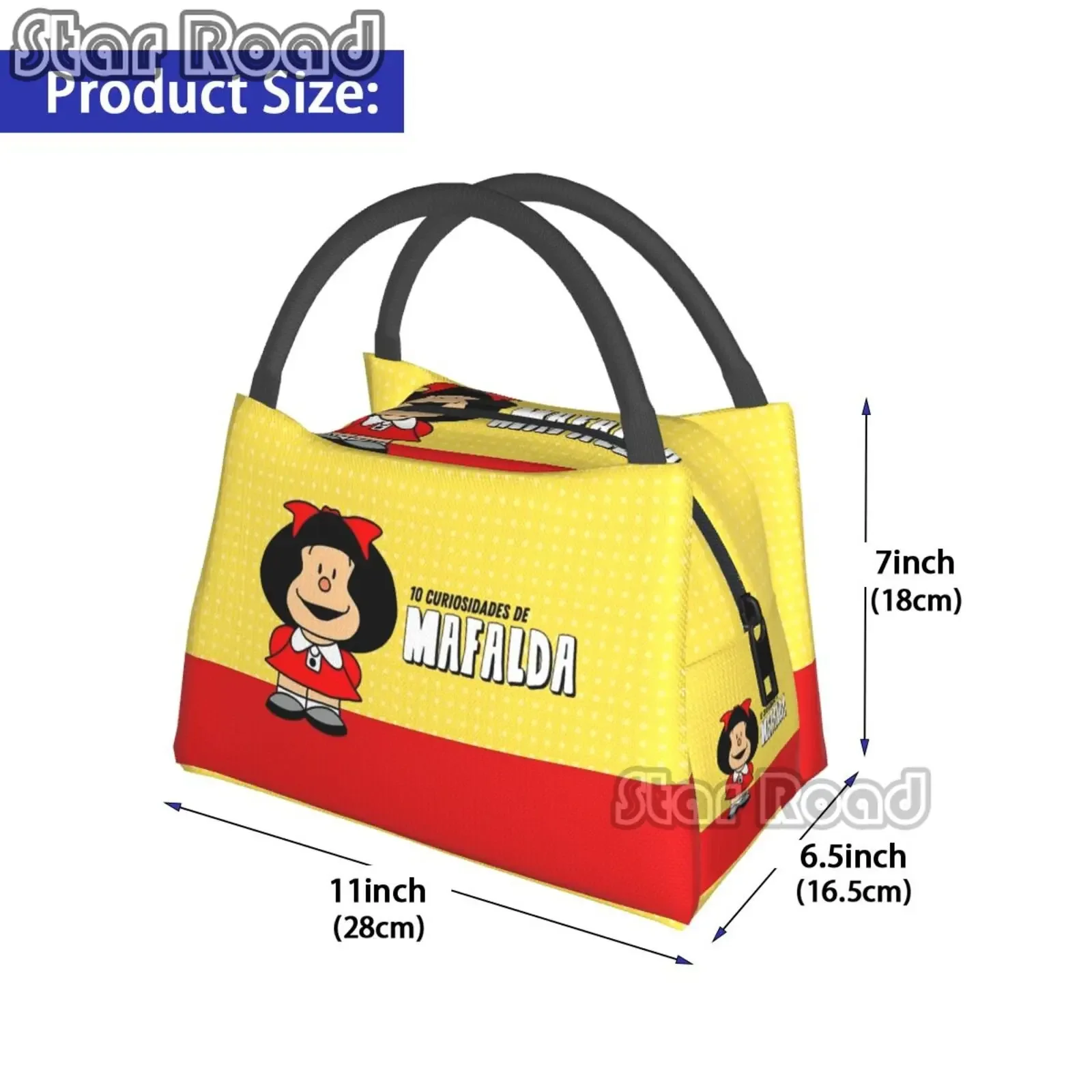 Mafalda-lancheira térmica para crianças, design de desenhos animados, lancheira, piquenique de lazer, saco térmico, portátil, escola