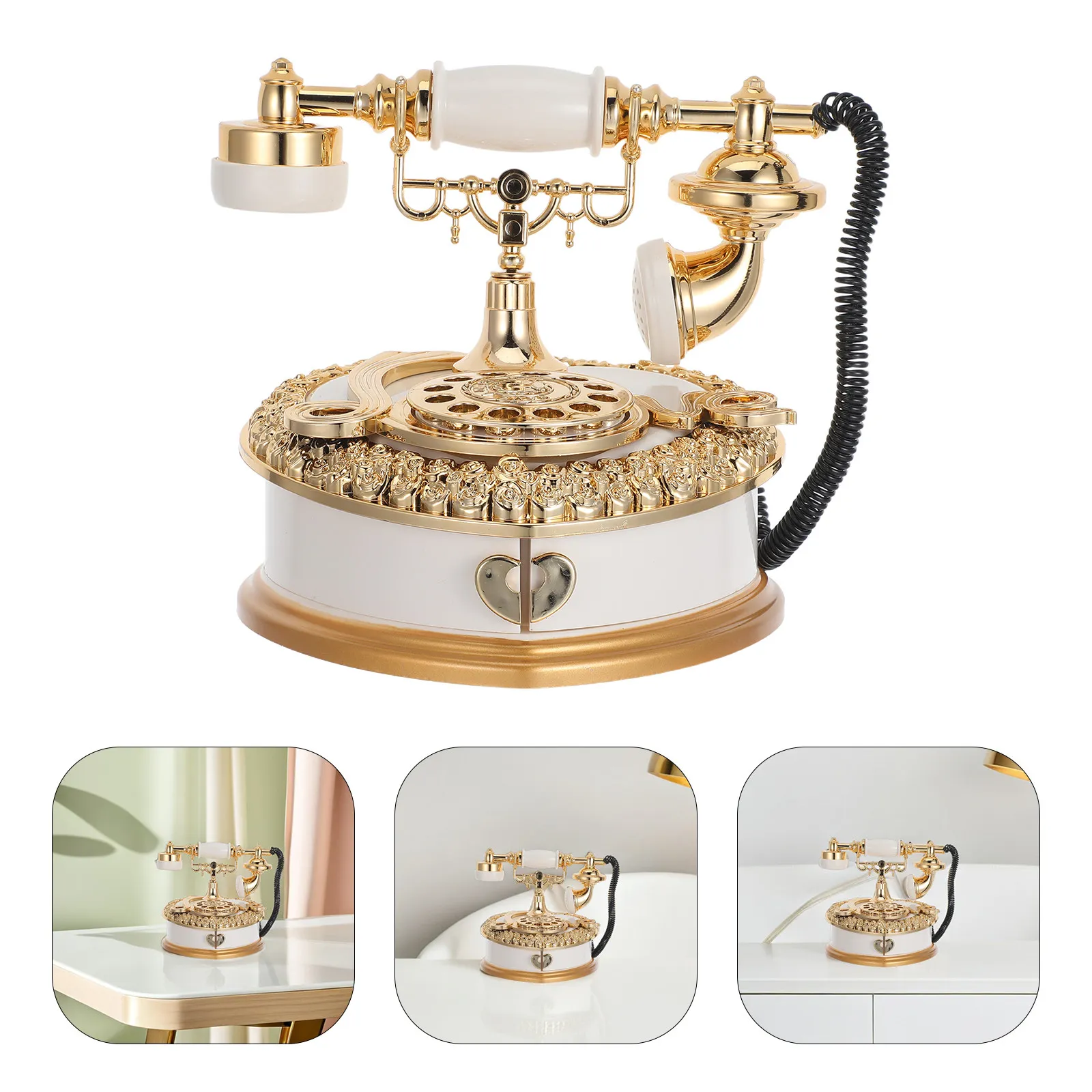 1Pcs Retro Telephone Musical Box Exquisite Workmanship Clear Melody Non-Fading Home Decor Desktop Office Accessory Decorative