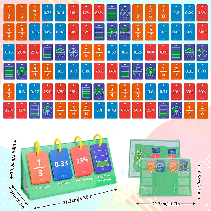 104PCS Decimal Fraction Percentage Conversion Cards Table Model Education Card Thinking Cognition Training Kids Educational Toys