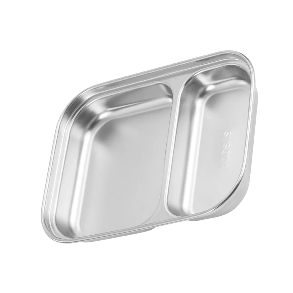 

Stainless Steel Divided Plate Deep Tray 2 Compartments Food Serving Plates Partition Kitchen Bar Utensils Banquet Use