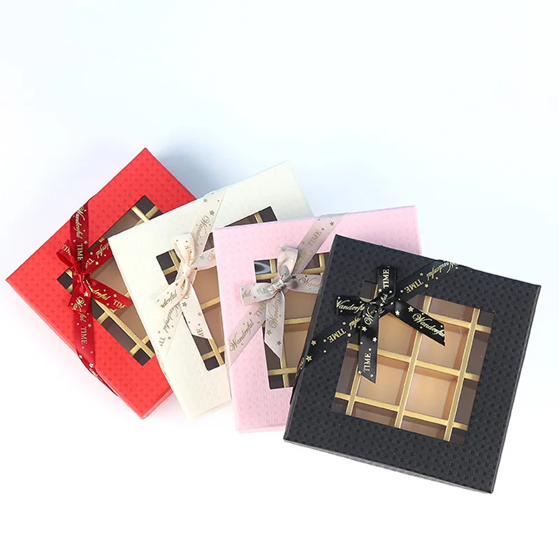 9/16 Grids Empty Paper Window Gift Box With Insert Transparent Window And Divider For Chocolate Candy Cookie Biscuit Packaging